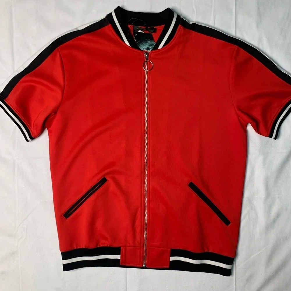 Red men’s zipper jersey jacket cutoff  Sz large